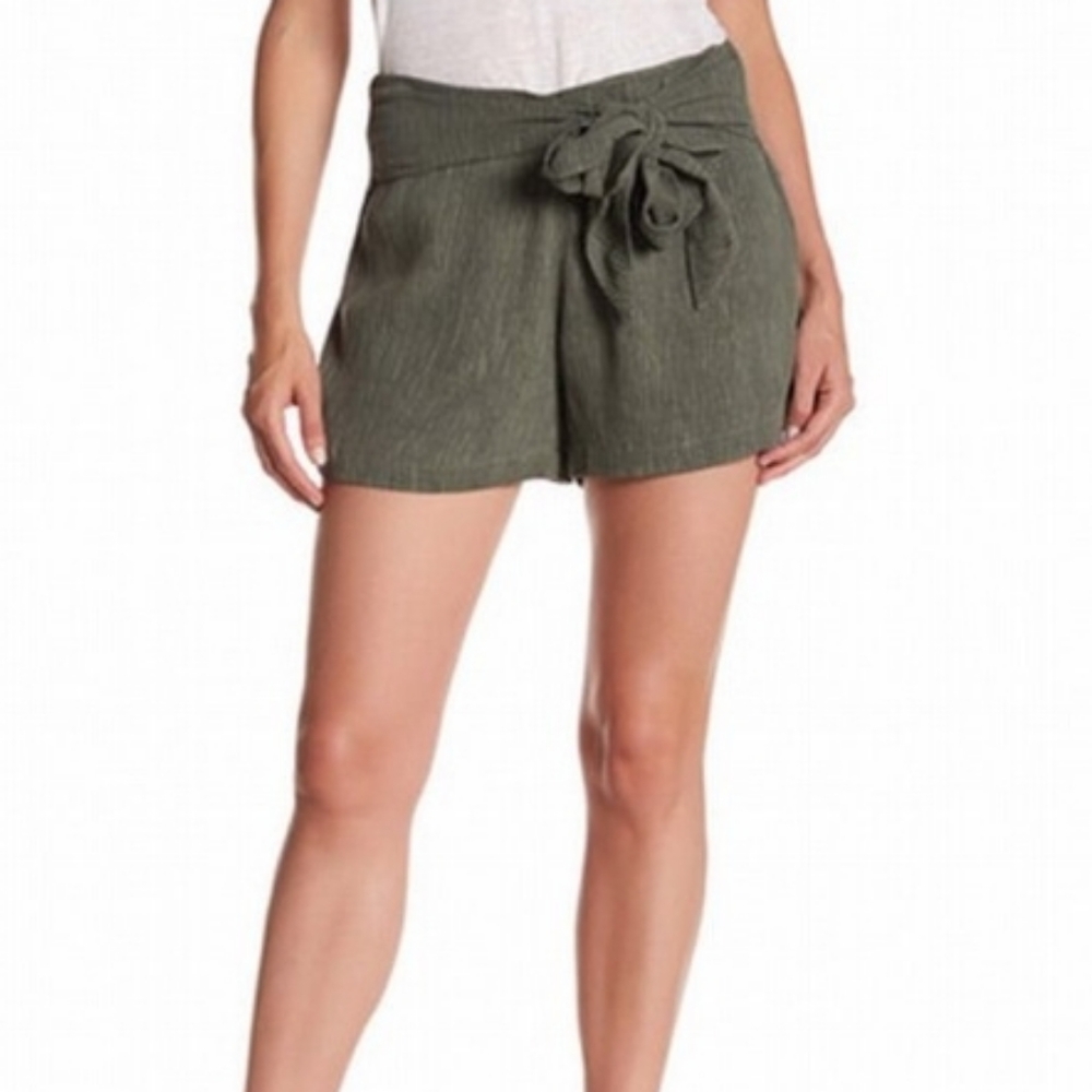Harlowe & Graham NEW Olive Green Women Size M Waist Tie Textured Shorts
